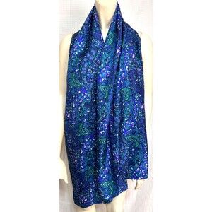 Ann Taylor Women's Blue Green Paisley 100% Silk Scarf 70"X23.5"